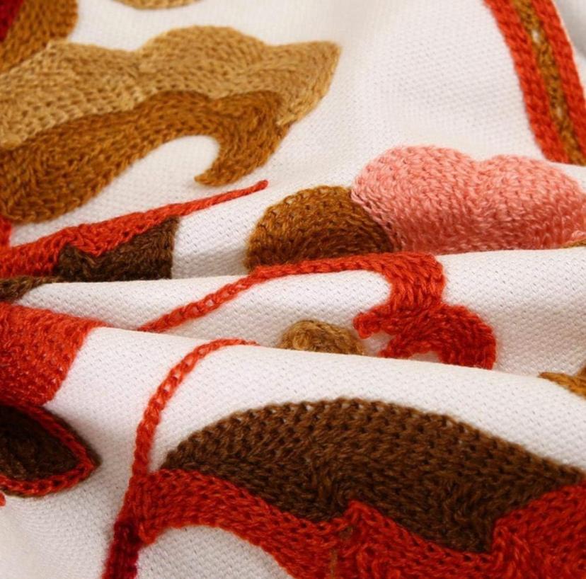 Embroidered Bohemian Red Cotton Throw Pillow, 18x 18 (45cmx45cm) Bohemian Decorative Throw Pillow and Insert for Bedroom, Living Room, Car, Office, Ideal Gift - Image 3