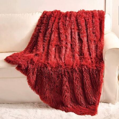 Soft Fluffy Fuzzy Red Faux Fur Throw Blanket -Double Sided, Super Lush, Body Friendly 50 x 60 Blanket For Couch, Sofa, Bed Perfect Gift