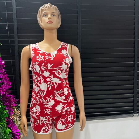 Red Wine Dark Green and Blue Flower Pyjamas Set, Sizes 6-12