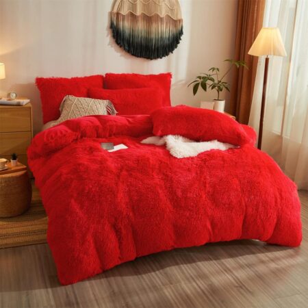 Red Fur Duvet Set, Super Comfortable, Fluffy Soft and Very Lush Fur Duvet Set, 4 by 6, 6 by 6, 6 by 7, 7 by 7 Sizes