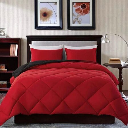 Red Grey Reversible Duvet Set -Comfortable and Breathable, Duvet +Matching Pillowcases and Bedsheet All Season Comforter (Sizes: 4 by 6, 6 by 6, 6 by 7, 7 by )