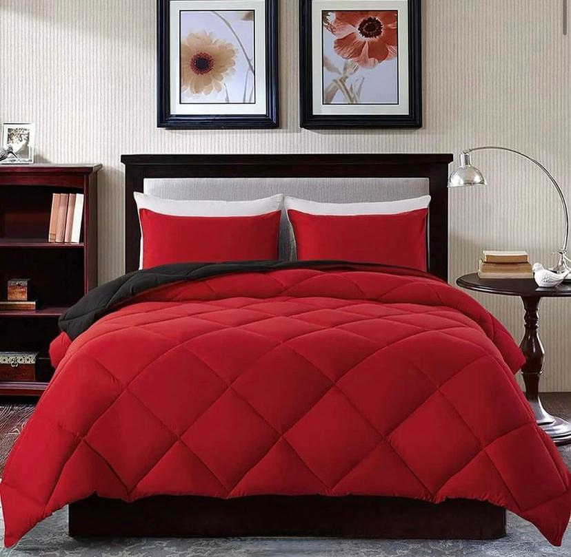 Red Grey Reversible Duvet Set -Comfortable and Breathable, Duvet +Matching Pillowcases and Bedsheet All Season Comforter (Sizes: 4 by 6, 6 by 6, 6 by 7, 7 by )