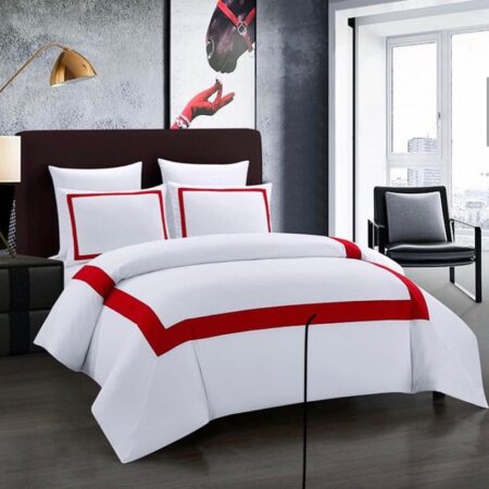 Red/White Executive Double Padded Duvet Set-High Quality Easy Care Duvet, Duvet Cover, Matching Pillowcases and Bedsheet (4 by 6, 6 by 6, 6 by 7, 7 by 7)