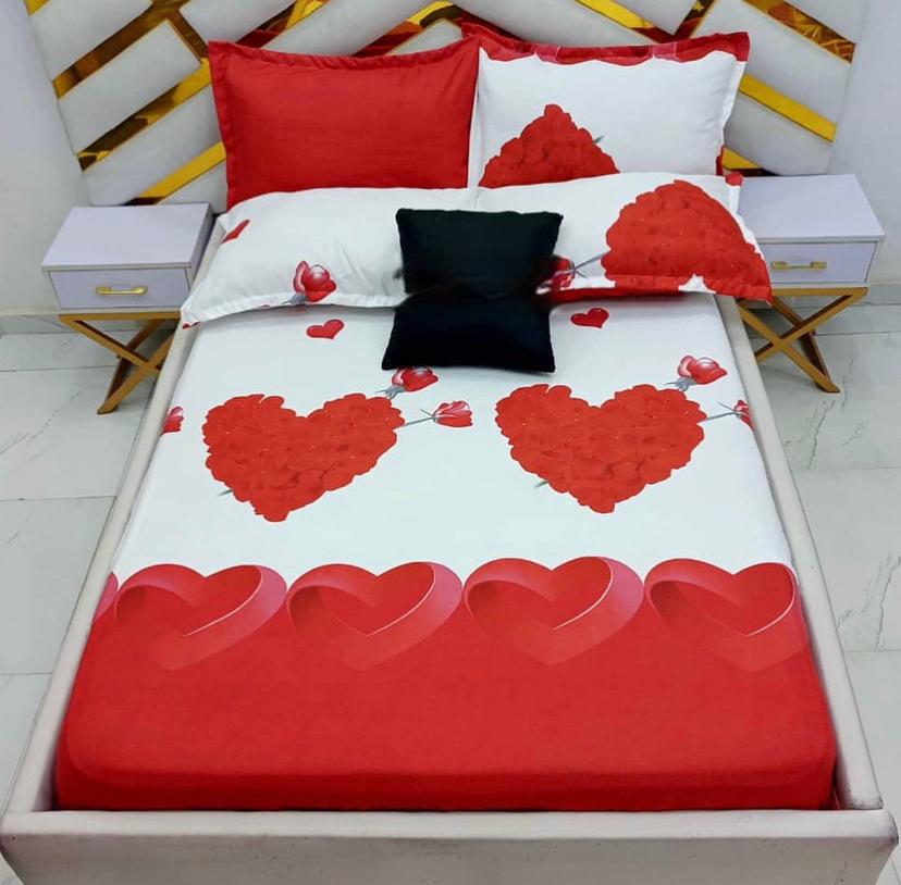 6 Piece Red Love Pattern Duvet Set, 7 by 7 King Cute and Beautiful Love Printed Duvet Set, Comfortable and Skin-Friendly Quilted Duvet with 1 Bedsheet, 4 Pillowcases Set - Image 2
