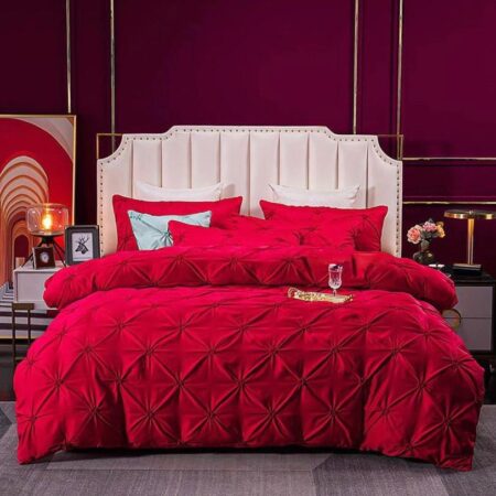 Red Pinch Pleat Pintuck Duvet Set