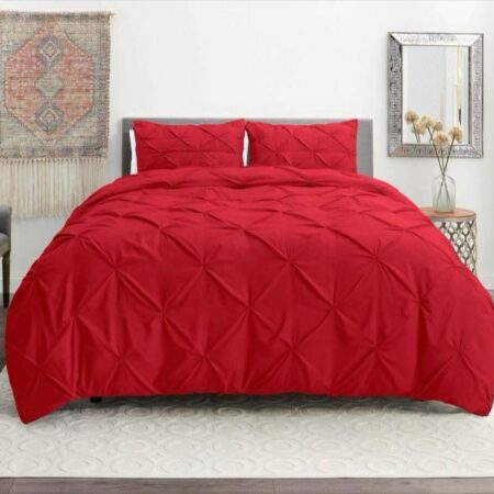 Red Pintuck Duvet Sets 4by6/ 6by6/ 6by7/ 7by7 Sizes, High Quality Soft and Breathable 4/6 Piece Pinch Pleated All Season Duvet +Bedspread and Matching Pillowcases Bedding Set