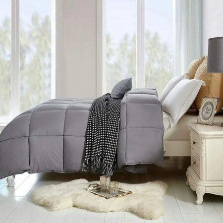 Light Grey Comforter Set, 4 by 6/ 6 by 6/ 6 by 7/ 7 by 7 Sizes - High Quality Breathable All Season and Soft Grey Bedding Set, 4/6 Pieces Grey Bedding Set + Bedsheet and Pillowcases Set (Light Grey/White)