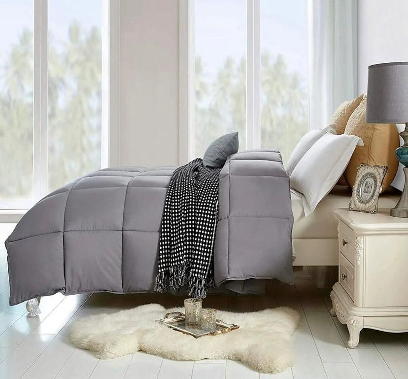 Light Grey Comforter Set, 4 by 6/ 6 by 6/ 6 by 7/ 7 by 7 Sizes - High Quality Breathable All Season and Soft Grey Bedding Set, 4/6 Pieces Grey Bedding Set + Bedsheet and Pillowcases Set (Light Grey/White)