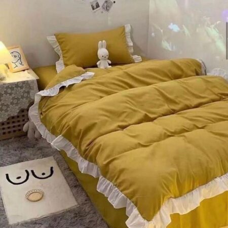 Ultra Soft Ruffles Duvet Cover Set, High Quality Polish Cotton Ruffles Shirt Bedding Set, 5-7 Pieces 1 Duvet Cover, 1 Double Padded Thick Duvet, 1 Bedspread and 2/4 Matching Pillowcases, (Sizes: 4 by 6/ 6 by 6/ 6 by 7/ 7 by 7, Yellow))