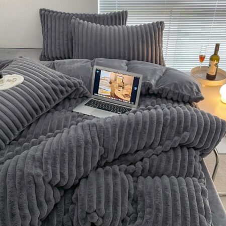 Grey 5-7 Pieces Bedding Set, Soft Furry Warm Winter Faux Fur Fluffy 1Duvet + 1 Duvet Cover 1 Thick Bedspread and Matching Pillowcases (4 by 6, 6 by 6, 6 by 7, 7 by 7)