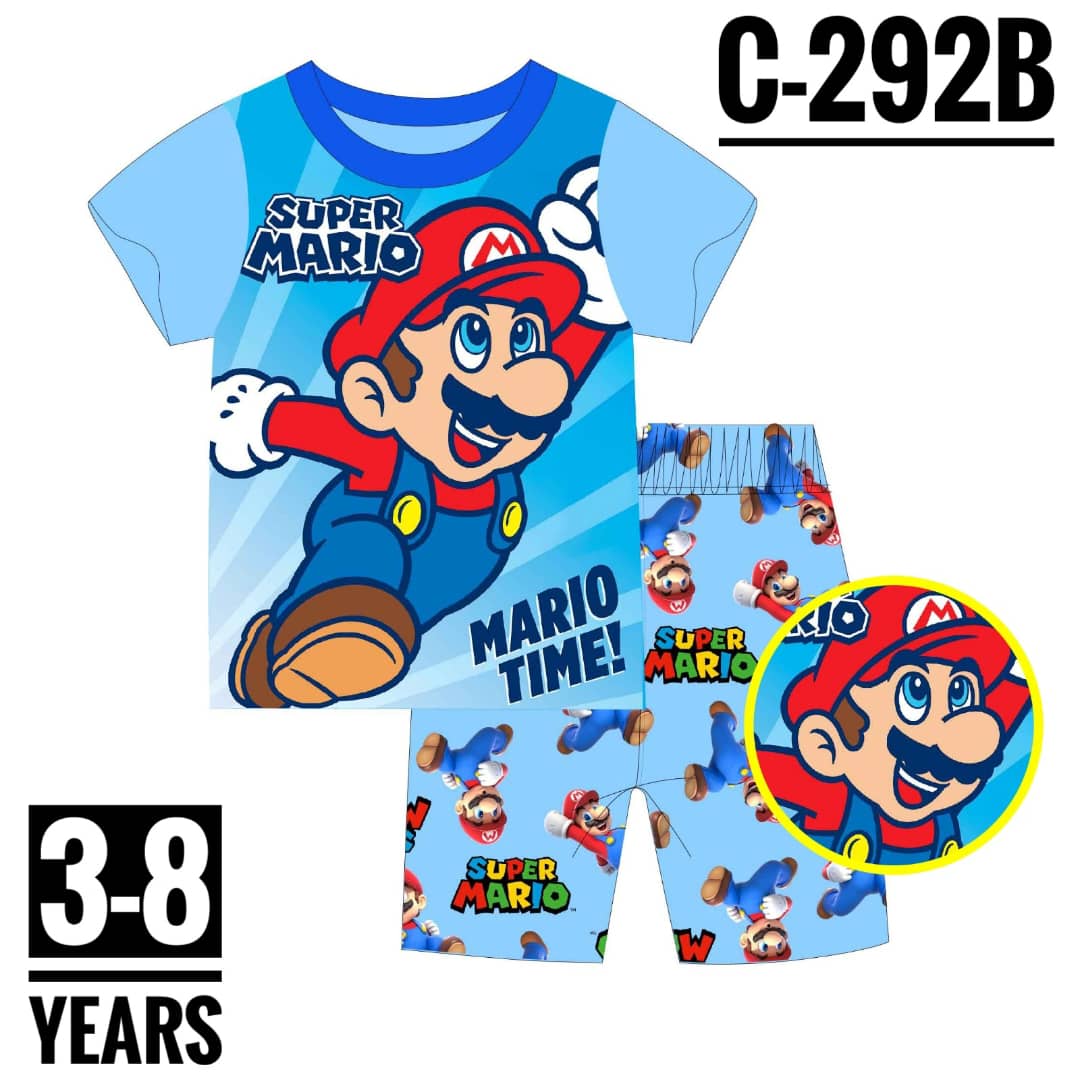 Cartoon Character Super Mario Short Sleeves Kids and Toddlers Girls Boys Age 4 Pyjamas
