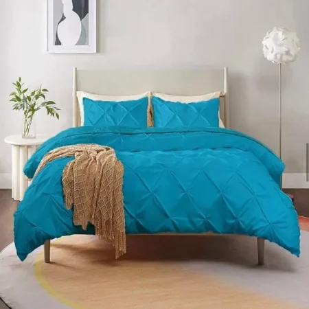Blue Pintuck Duvet Set -High Quality Soft Fabric, Breathable, Skin Friendly Pinch Pleated Duvet with Bedspread and Pillowcases Set (Sizes: 4 by 6, 6 by 6, 6 by 7, 7 by 7