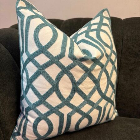 Teal Trellis Pattern Throw Pillow Cover and Insert, 18 by 18 Green Geometric Throw Pillow for Living room, Bedroom, Office, Car, Couch, Sofa
