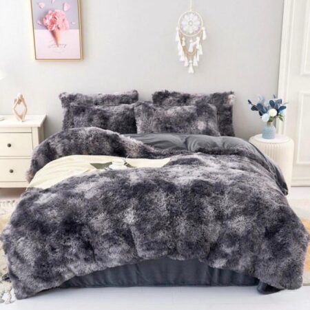 Black Tie and Dye Faux Fur Duvet Fluffy Soft, Very Lush, Very Comfortable, ( Sizes: 4 by 6, 6 by 6, 6 by 7, 7 by 7)