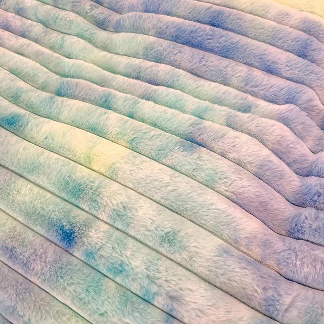 Soft Velvet Tie Dye Striped Duvet Cover, 6 by 6 King 6 by 7 Super King Sizes, Very Fluffy Lush and Soft 1 Duvet Cover with 1 Duvet Insert, 1 Blanket, 1 Flat Sheet, 4Pillowcases Zipper Closure Perfect Decor - Image 6