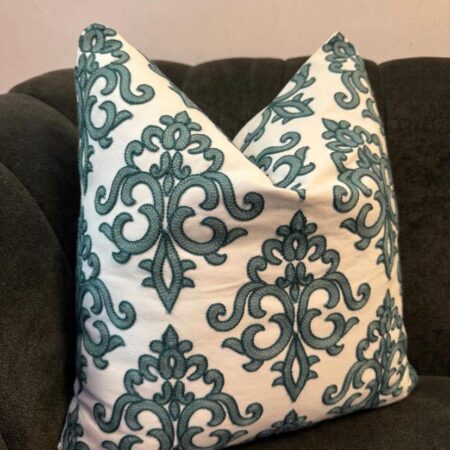 Madsen Traditional Damask Decorative Throw Pillow Cover and Insert, 18" x 18" (45cm x 45cm) Green Decorative Throw Pillow for Couch, Sofa, Chair, Living room, Office, Car, Home Decor