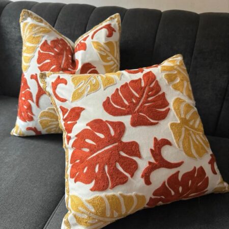 18 x18inch Beautiful Embroidery Tropical Leaves Pattern Decoration Throw Pillow for Couch Living Room Bedroom Sofa Chair