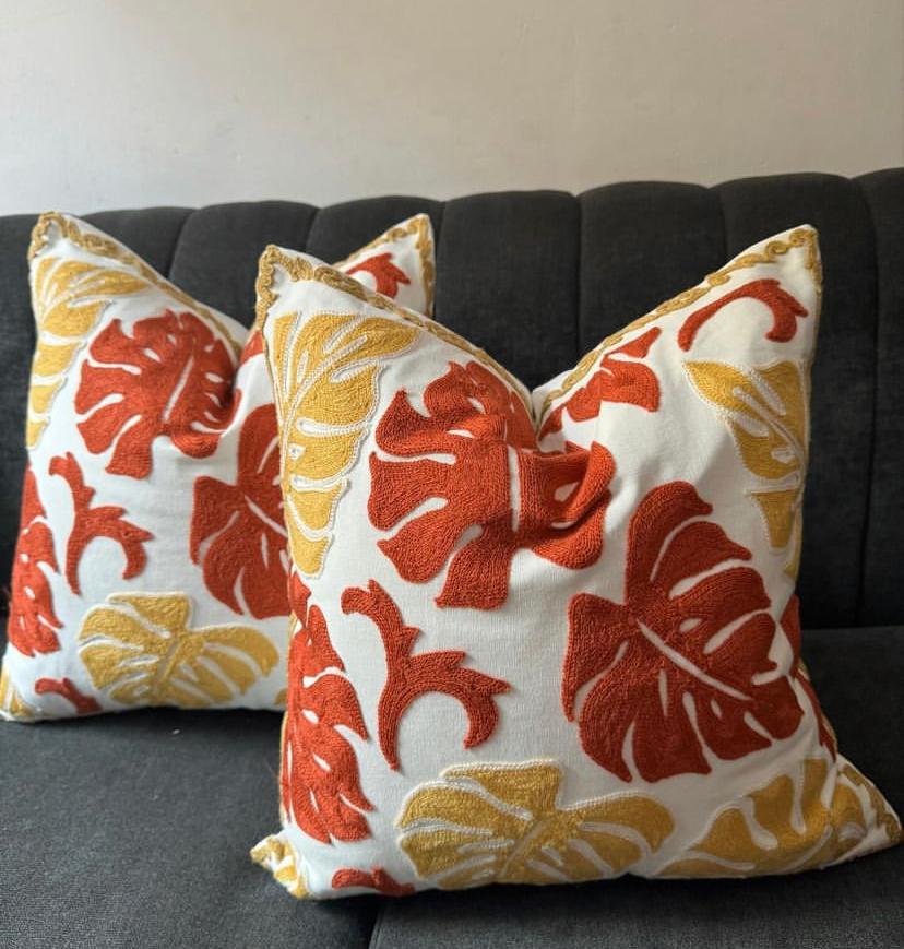 18 x18inch Beautiful Embroidery Tropical Leaves Pattern Decoration Throw Pillow for Couch Living Room Bedroom Sofa Chair - Image 3