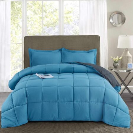 Turquoise Blue and Dark Grey Reversible Duvet Set - All Season Soft and Durable Reversible Duvet with Bedsheet and Pillowcases Set 4by6/ 6by6/ 6by7/ 7by 7 Sizes
