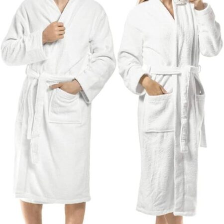 White Unisex Bathrobe and Slipper- Highly Absorbent Bathrobe, Body-friendly, Soft and Slippers for Hotels, Home, Spa, (One Size Fits All)Machine Washable