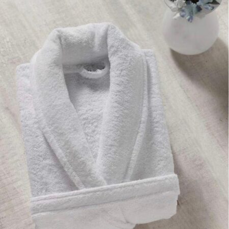 White Unisex Bathrobe - Absorbent, 100% Cotton Plush Bathrobe, Ideal Home, Spa, Hotel