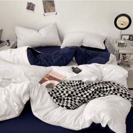 White and Navy Blue Duvet with Matching Pillowcases and Bedsheet Set Soft and Comfortable Reversible Comforter ( Sizes: 4 by 6, 6 by 6, 6 by 7, 7 by 7)