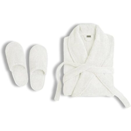 White Bathrobe and Slipper Set-Bathrobe for Men and Women, Soft and Highly Absorbent Bathrobe and Slippers for Hotels, Home, Spa, (One Size Fits All)