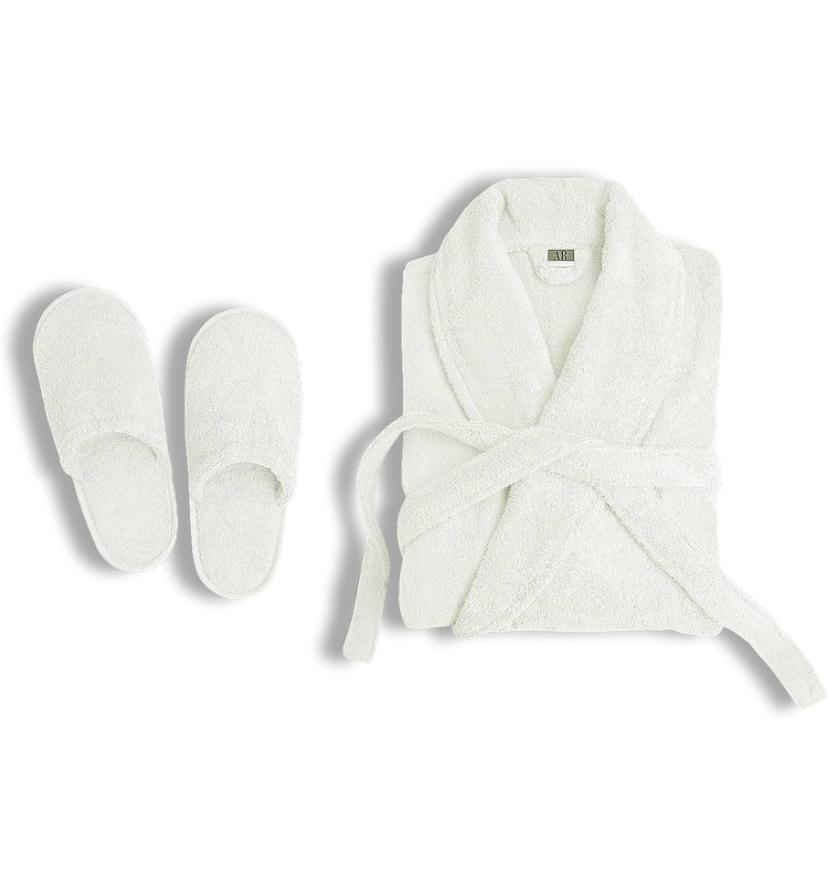 White Bathrobe and Slipper Set-Bathrobe for Men and Women, Soft and Highly Absorbent Bathrobe and Slippers for Hotels, Home, Spa, (One Size Fits All)