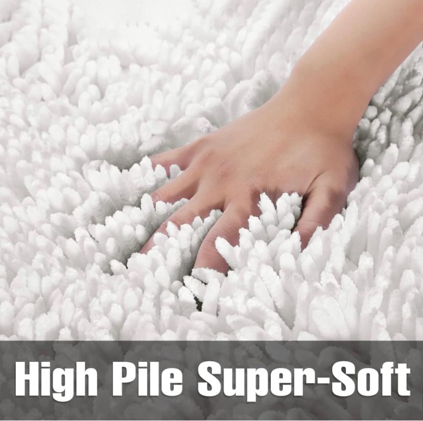 Shiny Chenille Soft and Shaggy Bath Rug - Premium Non-Slip Bath Mat, Super Absorbent and Thick (50 x 80cm) White - Image 3