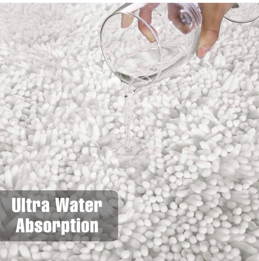 Shiny Chenille Soft and Shaggy Bath Rug - Premium Non-Slip Bath Mat, Super Absorbent and Thick (50 x 80cm) White - Image 4