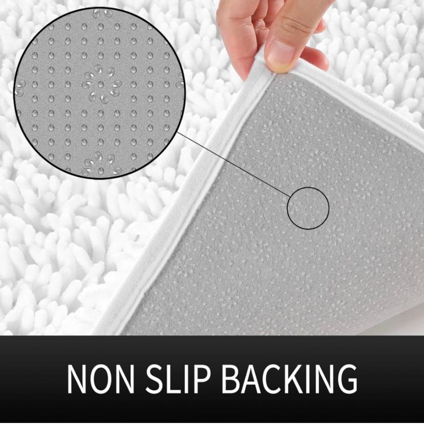 Shiny Chenille Soft and Shaggy Bath Rug - Premium Non-Slip Bath Mat, Super Absorbent and Thick (50 x 80cm) White - Image 6