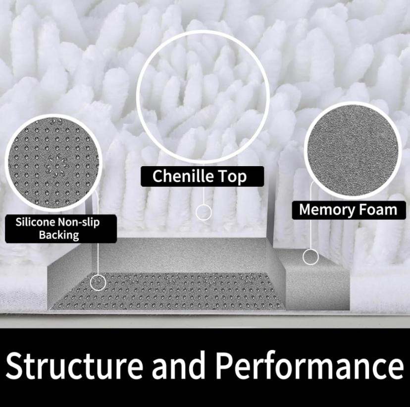 Shiny Chenille Soft and Shaggy Bath Rug - Premium Non-Slip Bath Mat, Super Absorbent and Thick (50 x 80cm) White - Image 5