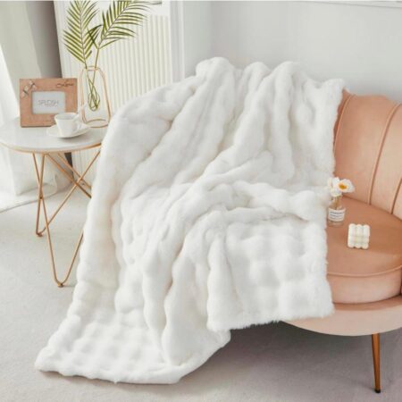Faux Fur Throw Plush Blanket, Super Soft Buddle Fluffy Blanket for Couch, Chair, Sofa, Bed White (130cm by 160cm, 160cm by 200cm, 180cm by 200cm)