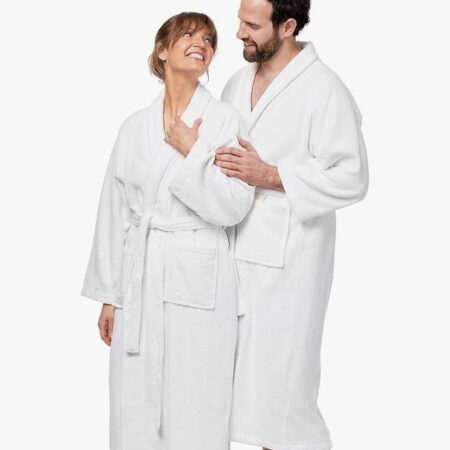 Soft Absorbent White Bathrobe -100% Cotton, Easy Care Durable Bathrobe for Homes, Hotels, Poolside, Gym, Gift
