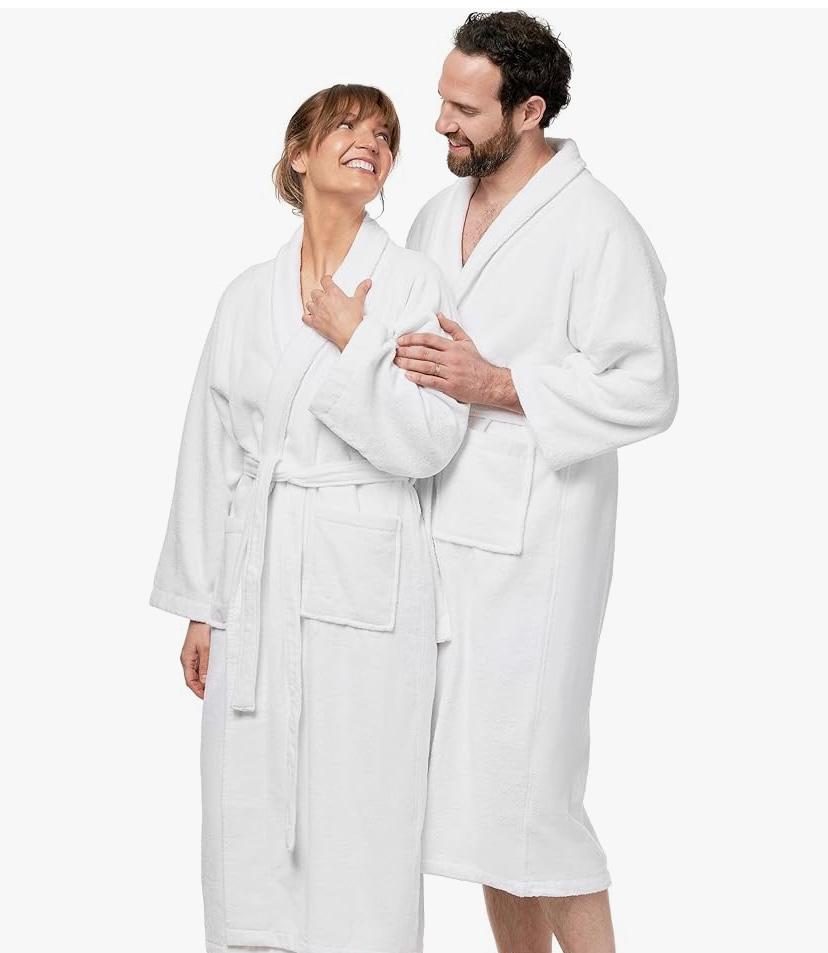 Soft Absorbent White Bathrobe -100% Cotton, Easy Care Durable Bathrobe for Homes, Hotels, Poolside, Gym, Gift