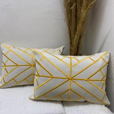 White Gold Striped Geometric 14 by 20 Inch Lines Throw Pillow Cover and Insert - Modern Decorative Throw Pillow for Living Room, Bedroom, Car