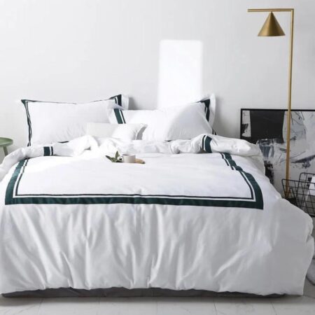 White Green Linen Duvet Set, High Quality Material White and Green Bedding Set- 4.5 by 6, 6 by 6, 6 by 7 Sizes