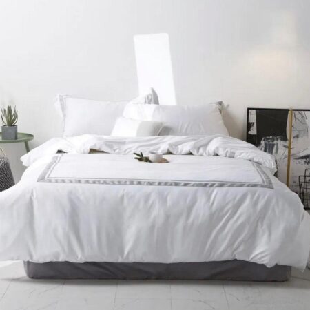 White Light Grey Duvet Set - High Quality Cotton White Bedding Set 4.5 by 6, 6 by 6, 6 by 7, Sizes