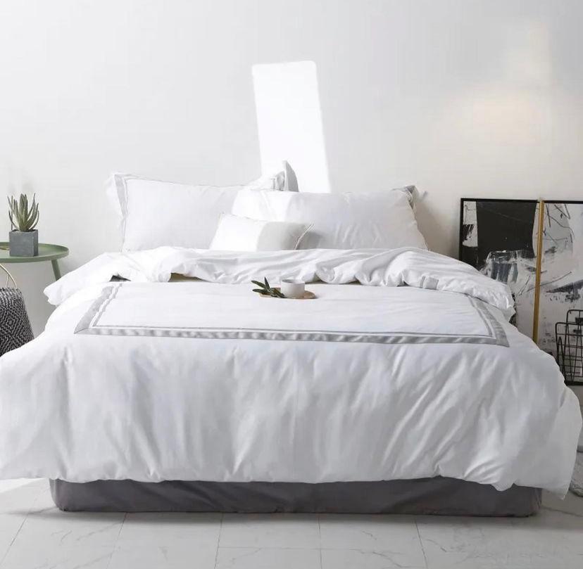White Light Grey Duvet Set - High Quality Cotton White Bedding Set 4.5 by 6, 6 by 6, 6 by 7, Sizes