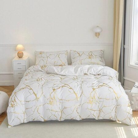 Marble White Duvet with Bedsheet and Pillowcases set, 4 by 6, 6 by 6, 6 by 7, 7 by 7 Sizes