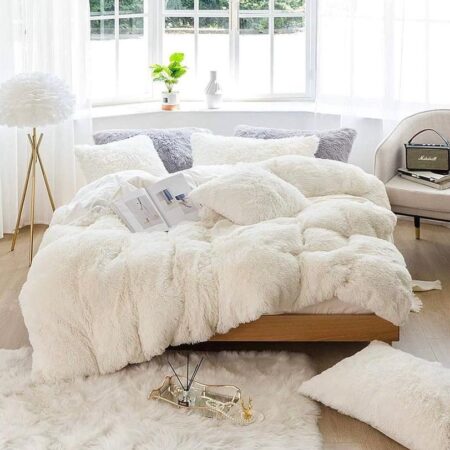 Faux Fur Shaggy Ultra Soft and Plush Duvet Set - Warm and Breathable Crystal Velvet Duvet Set (1Fluffy Faux Fur Duvet with 2- 4 Faux Fur Matching Pillowcases and Bedspread Set) (4 by 6, 6 by 6, 6 by 7, 7 by 7)|White