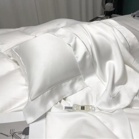 White Silk Bedsheet and Pillowcases Set High Quality Silk Bedsheet Set (3 x 6, 4 x 6, 6 x 6, 6 x 7, 7 x 7)