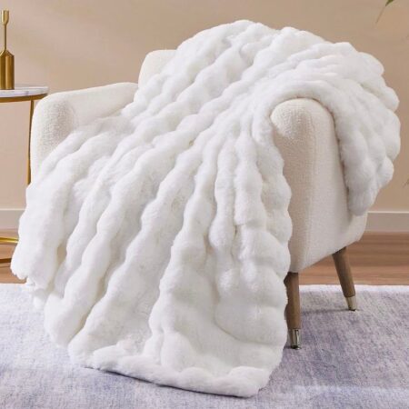 Ultra Soft Faux Fur Bubble Throw Blanket, Cozy, Thick and Fluffy Blanket for Chair, Bed