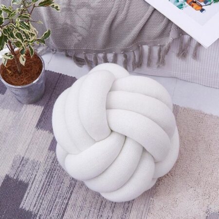 Soft Fluffy Ball Knot Throw Pillow, Handmade 3 Strand Throw Pillow Cushion for Decoration Sofa Bed Offices Room Home Decor Comfortable Yellow Knot White