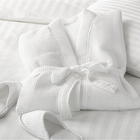 Waffle Weave White Unisex Bathrobe, 100% Hotel Quality Cotton Bathrobe