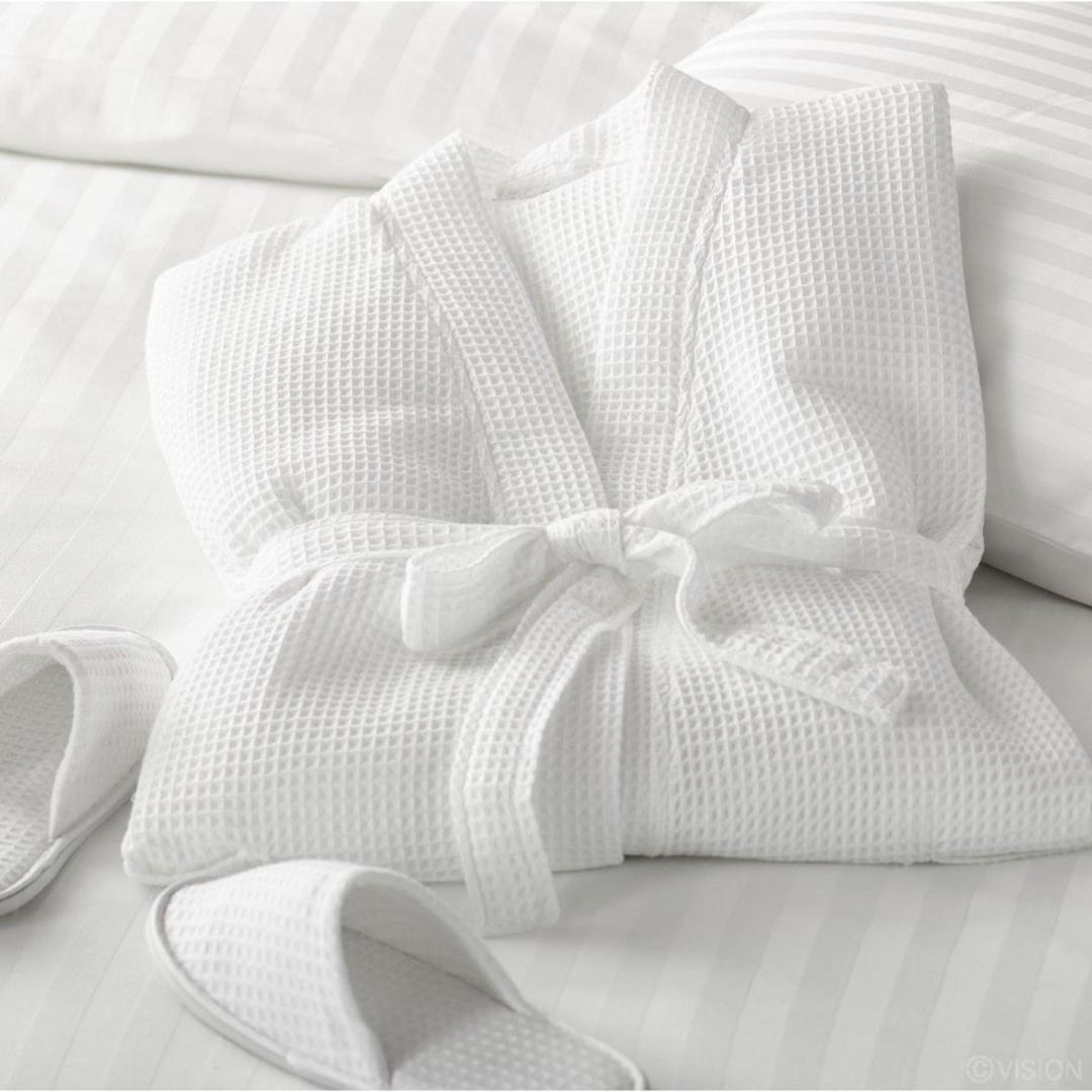 Waffle Weave White Unisex Bathrobe, 100% Hotel Quality Cotton Bathrobe