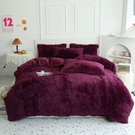 Fluffy Wine Faux Fur Bedding Sets Wine Super Comfortable and Soft Complete Faux Fur Wine Bedding Set 4 by 6, 6 by 6, 6 by 7, 7 by 7 Sizes