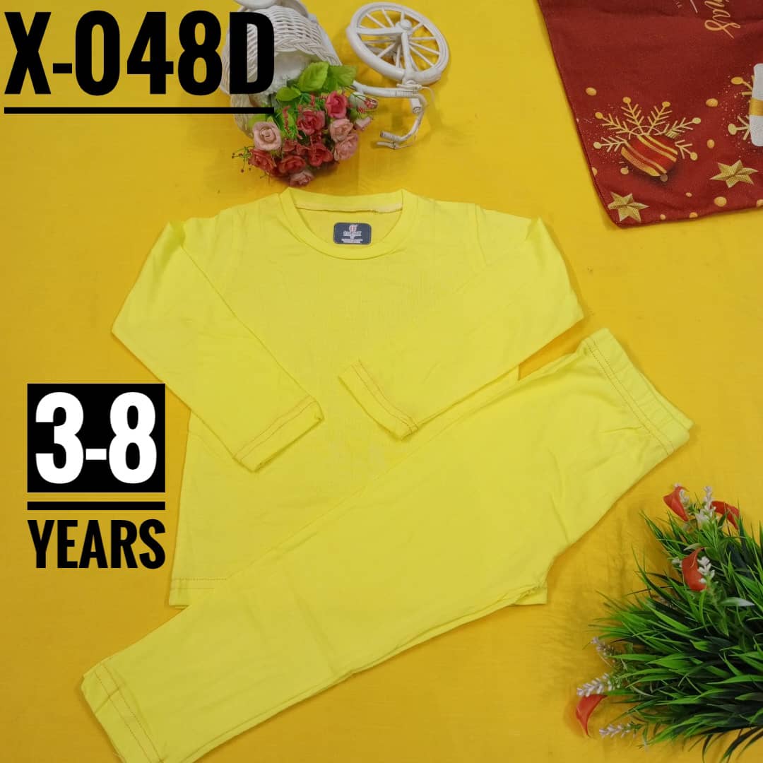 Plain Yellow Cotton Age 3-8 Boys and Girls Toddler and Preschooler Long-Sleeve Tee and Pant Sleepwear Pyjamas