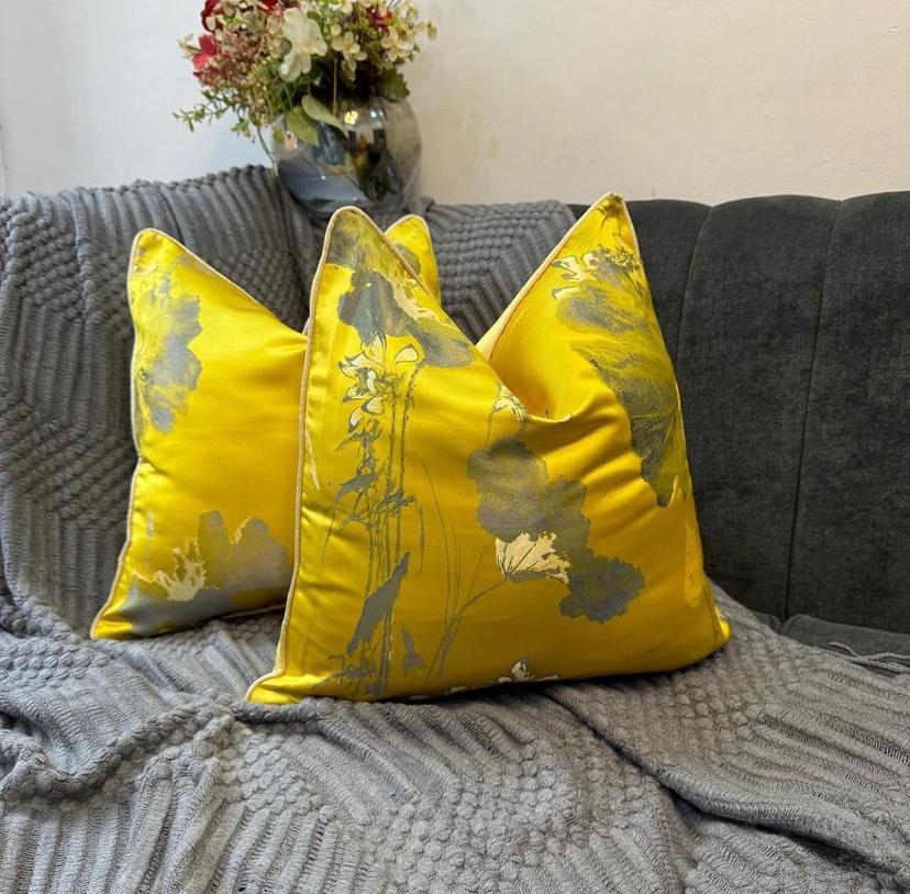 Yellow Grey Throw Pillow 18 x 18 Decorative Cushion Filled Washable Throw Pillow for Bedroom Living Room Decor Throw Pillow Abstract Grey Yellow Zippered Throw (Gold Yellow Abstract Throw Pillow)