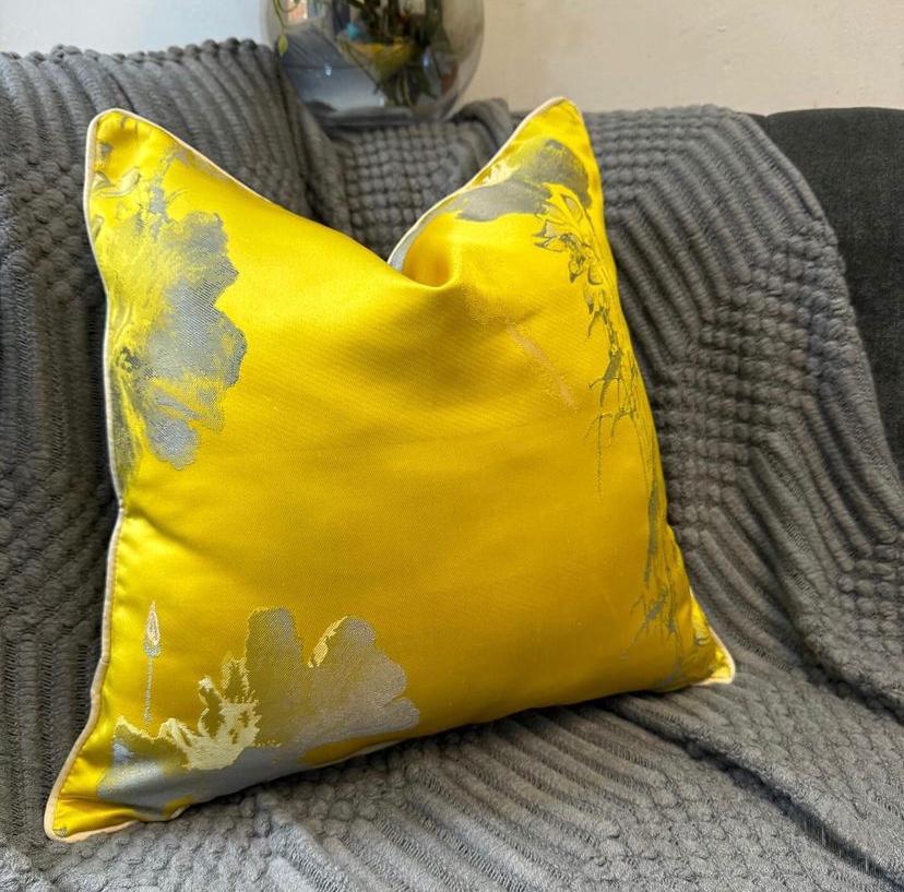 Yellow Grey Throw Pillow 18 x 18 Decorative Cushion Filled Washable Throw Pillow for Bedroom Living Room Decor Throw Pillow Abstract Grey Yellow Zippered Throw (Gold Yellow Abstract Throw Pillow) - Image 3